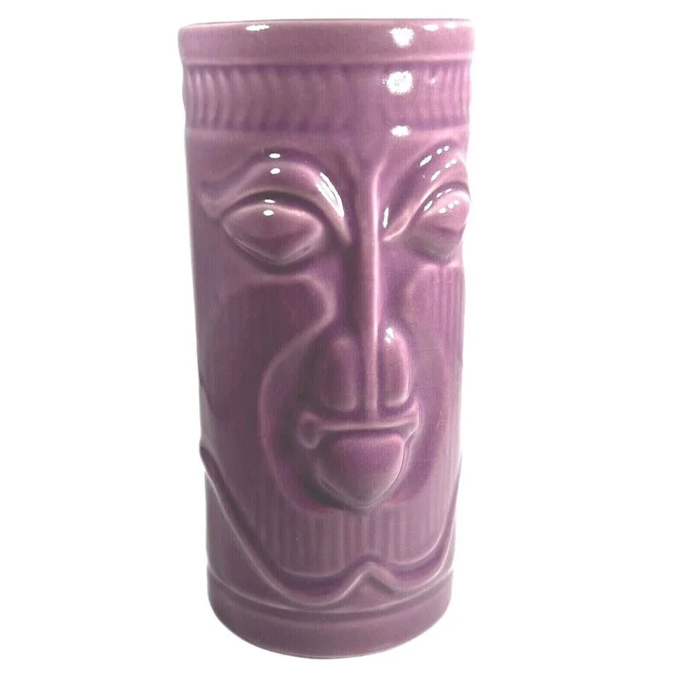 Purple Ceramic Tiki Mug Tribal Face Design Accoutrements Double side - Picture 4 of 8